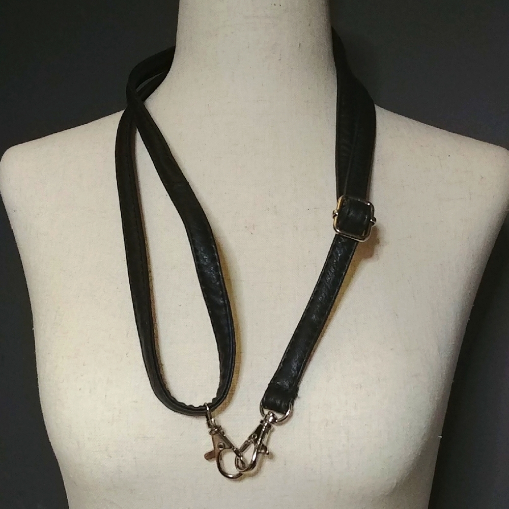 Purse Strap Faux Black Leather with Faux Silver Hardware Crossbody or Shoulder